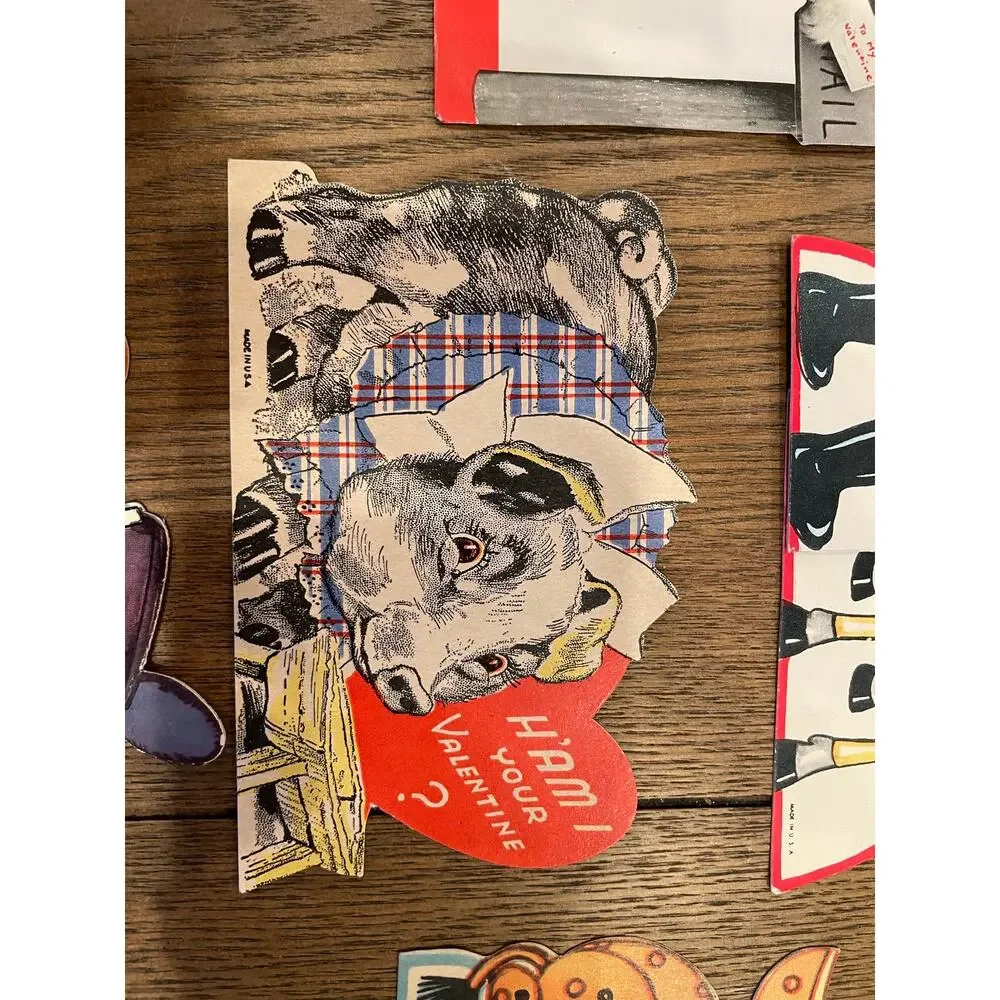 Lot of 14 Vintage Die Cut Valentine Cards Mechanical Children Animals Clown